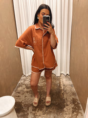 PAYNE SHIRT AND SHORT SET- RUST/BEIGE