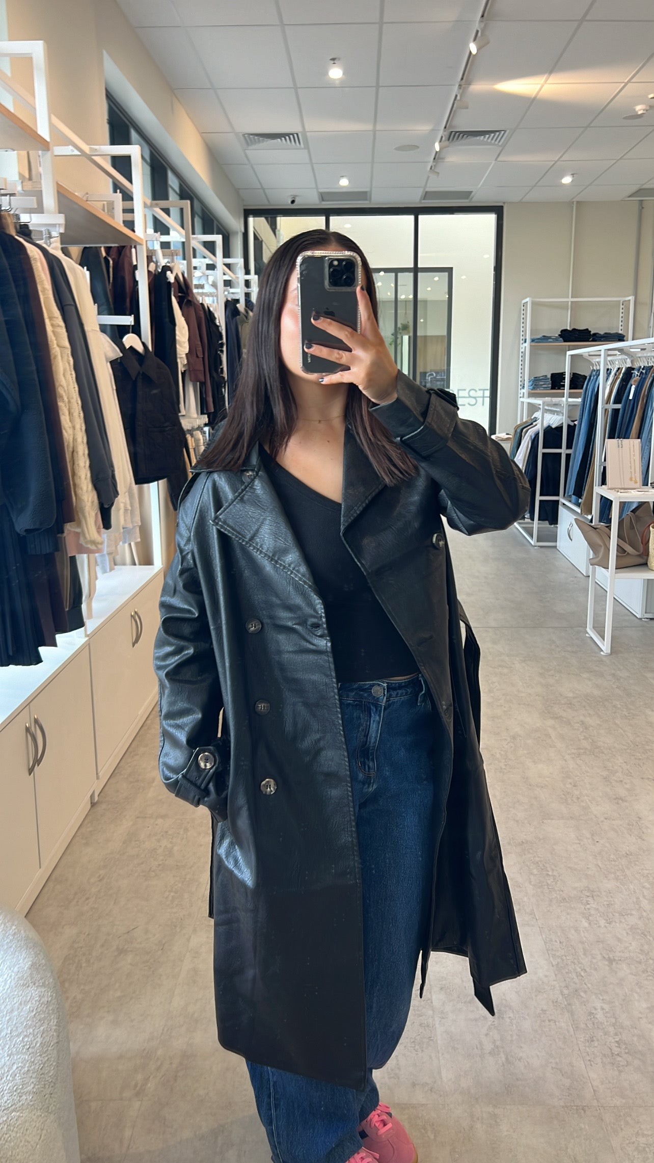 HAZEL FAUX LEATHER TRENCH COAT