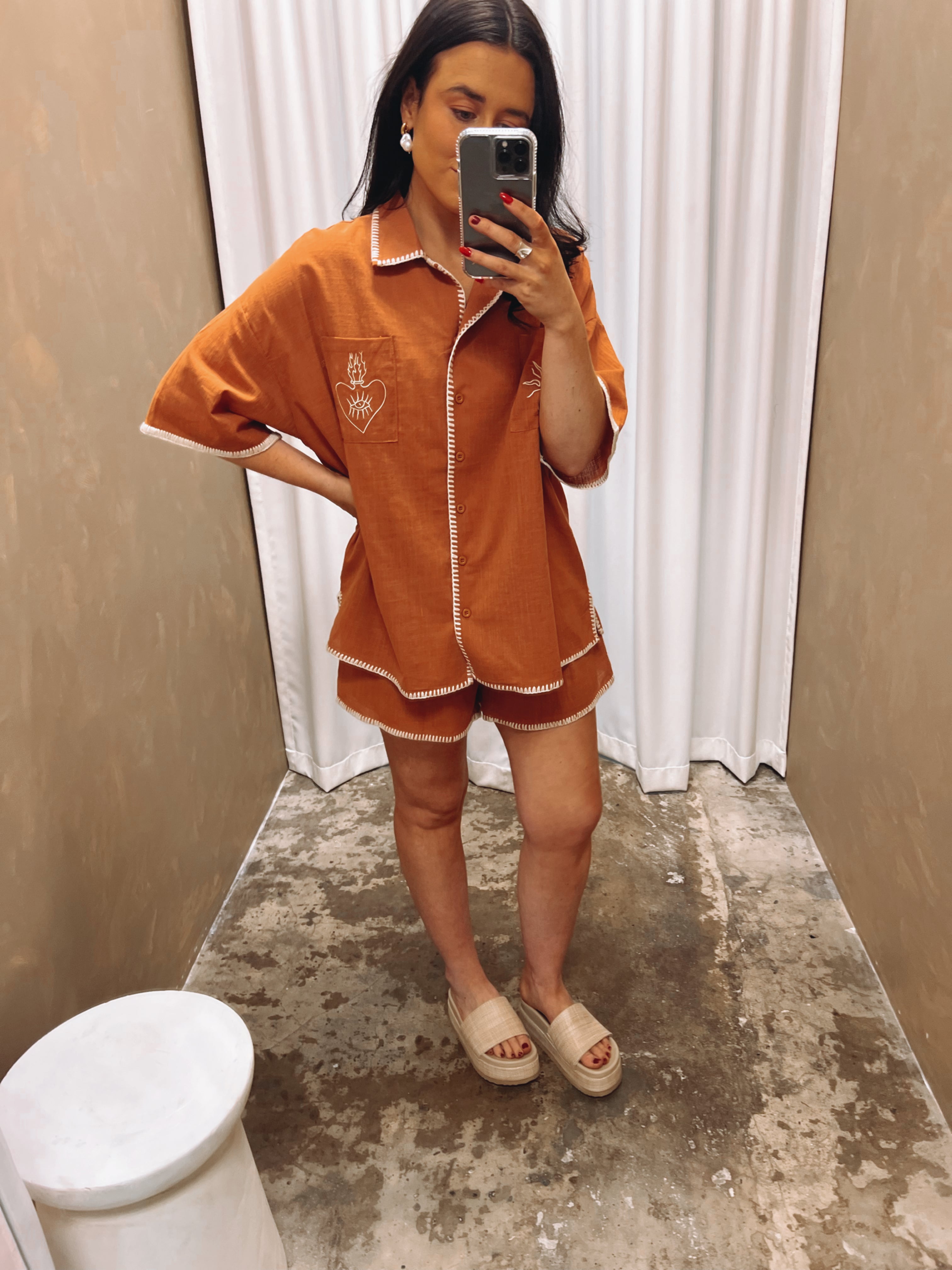 PAYNE SHIRT AND SHORT SET- RUST/BEIGE