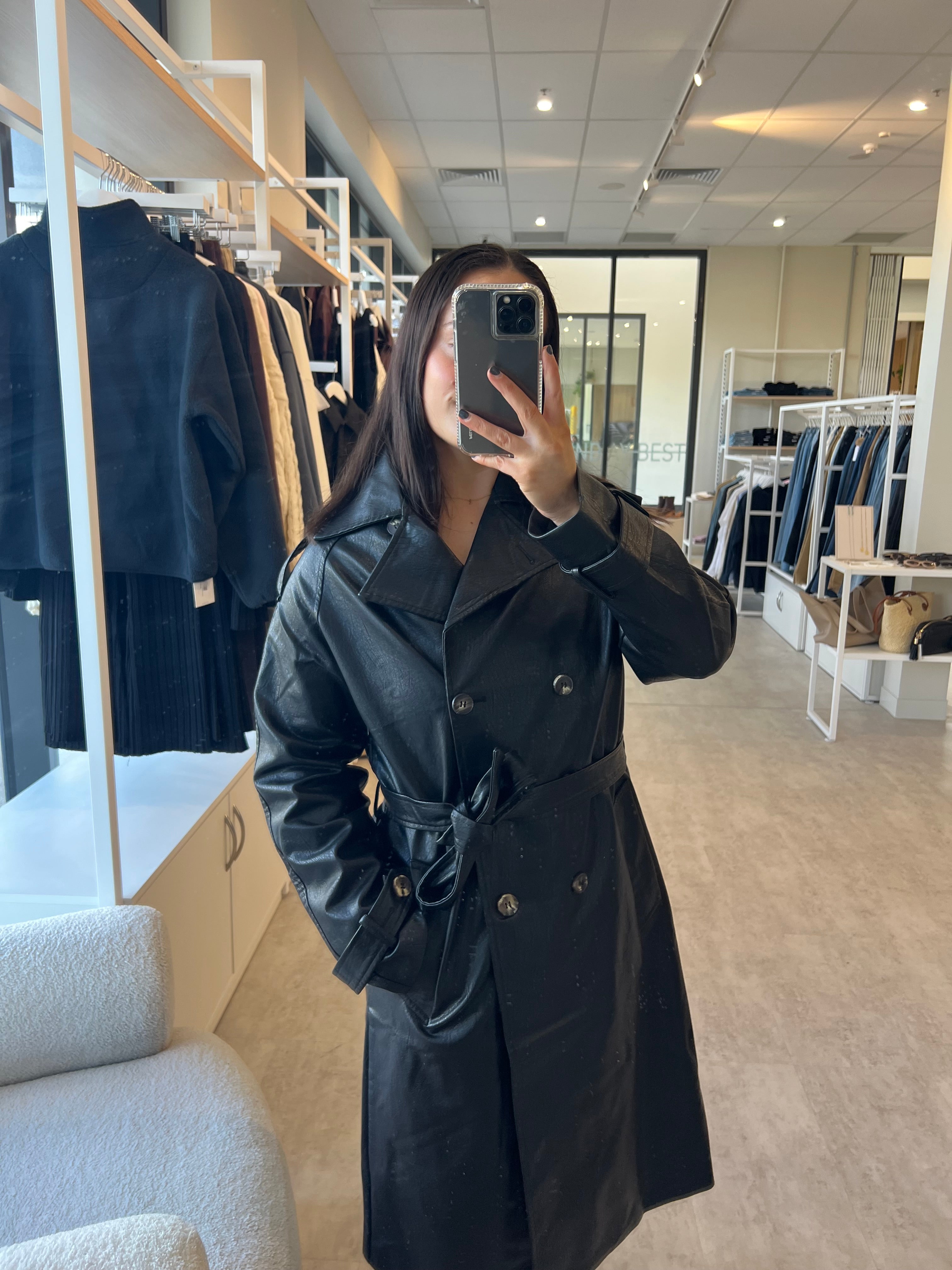 HAZEL FAUX LEATHER TRENCH COAT