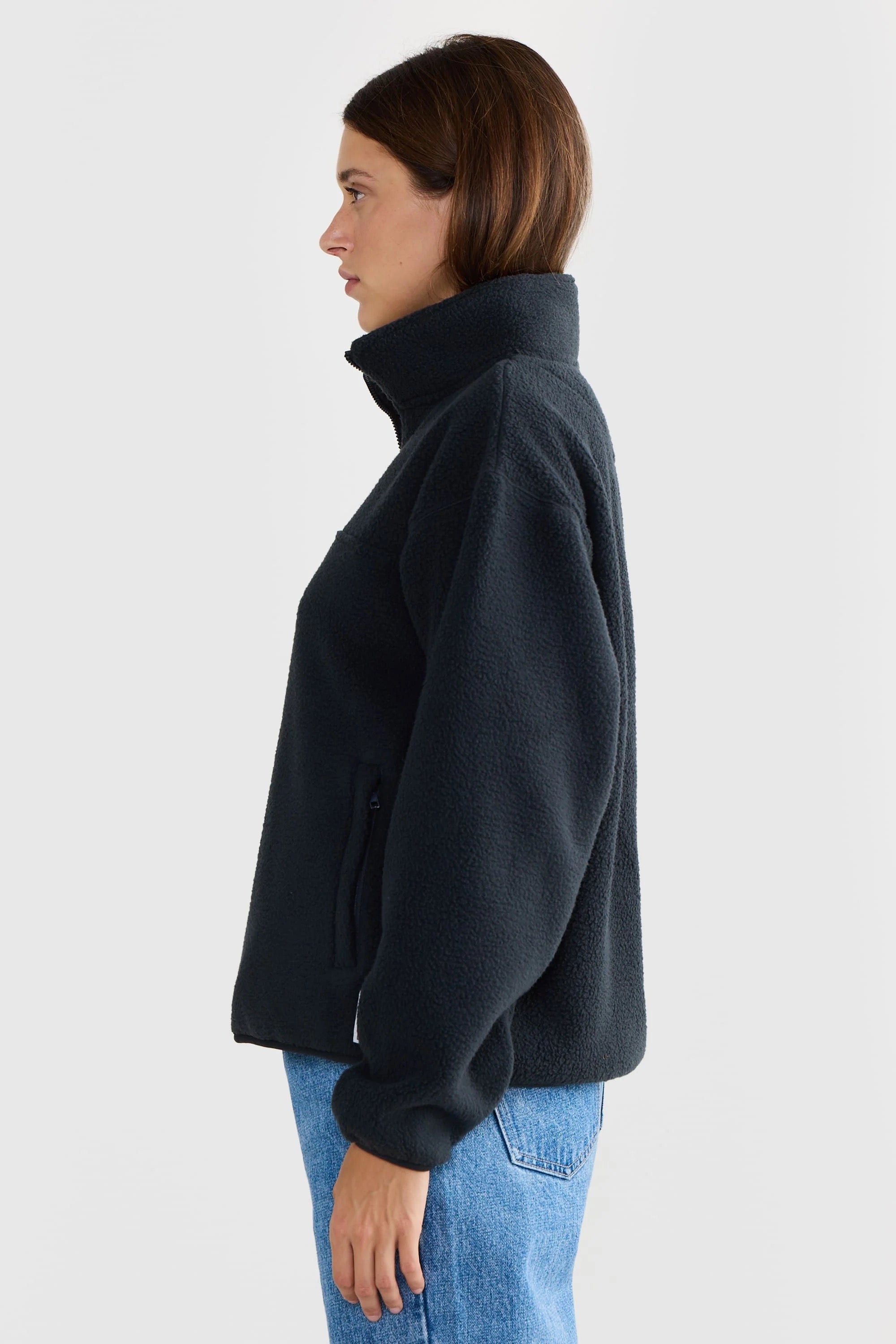 SHERPA FLEECE QUARTER ZIP WASHED BLACK