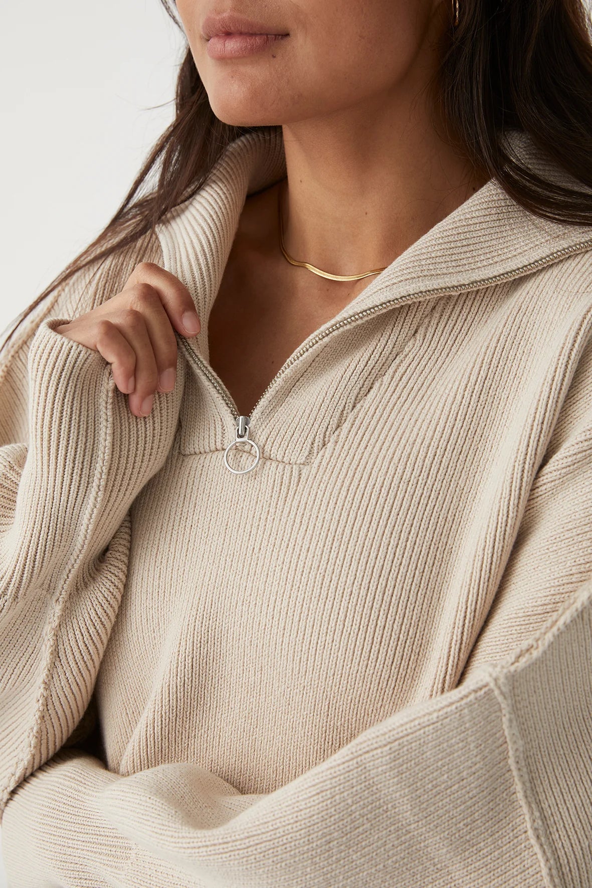 LONDON ZIP SWEATER SAND - SUNDAY BEST TRADING CO